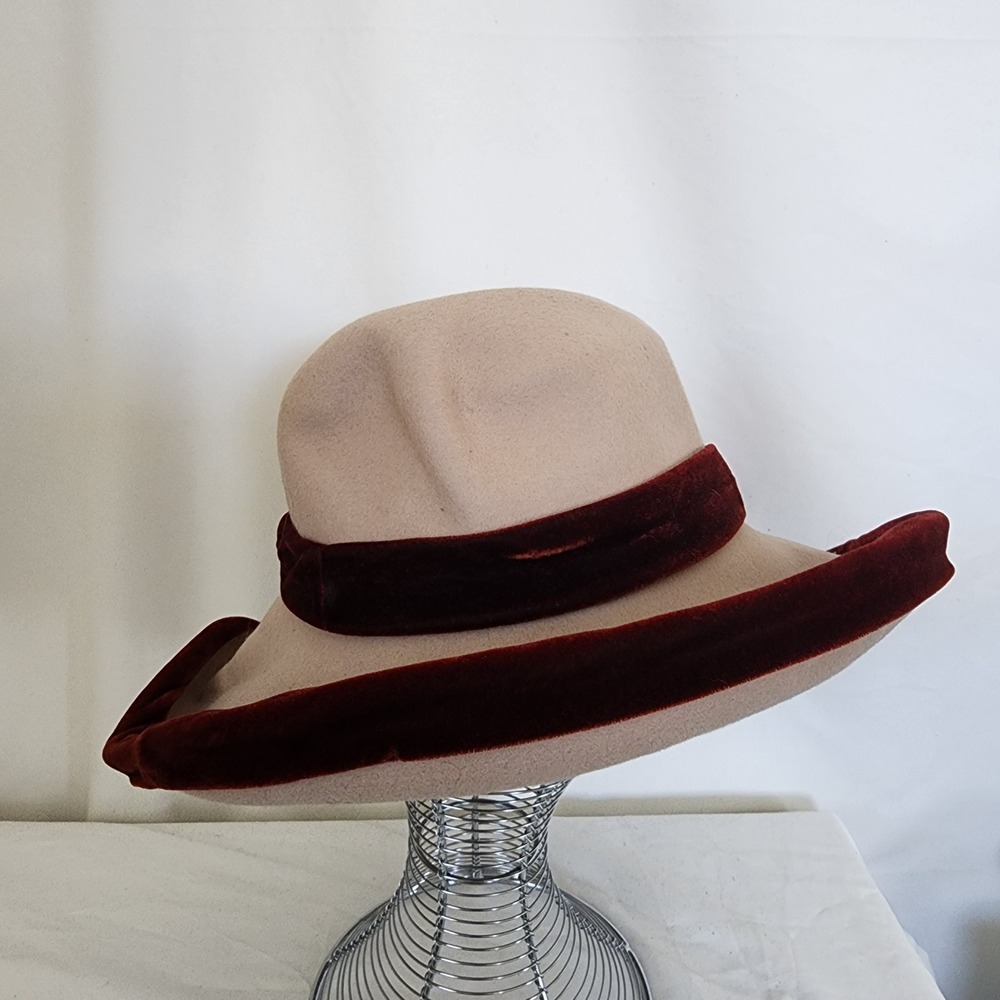 Doeskin Felt Hat Wide Brim Flexible Brown Burgundy Red